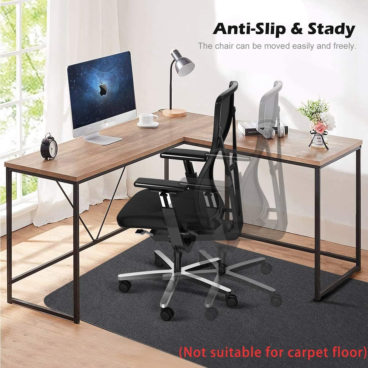 Jabykare Office Chair Mat Carpet for Hard Floor, Computer Desk and Gaming Rolling Chair Protector (Grey, 90 * 120 Cm)