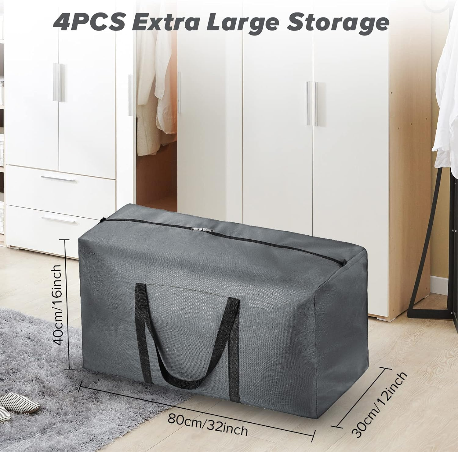 4 Pack 110L Extra Large Travel Duffle Bag, Foldable Waterproof 600D Oxford Cloth Heavy Duty Holdall Bags for Men Women, Strong Moving Boxes for House, Luggage Bags, Grey, XL, Travel - Brown image number 7