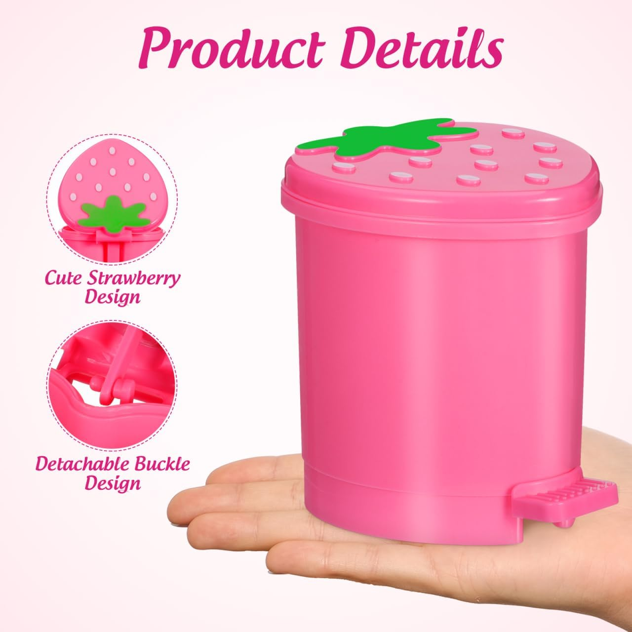 Toddmomy Pink Trash Car Cute Strawberry Desk Trash Can Mini Garbage Can with Lid Countertop Trash Cans for Desk Car Office Kitchen Cute Things image number 2
