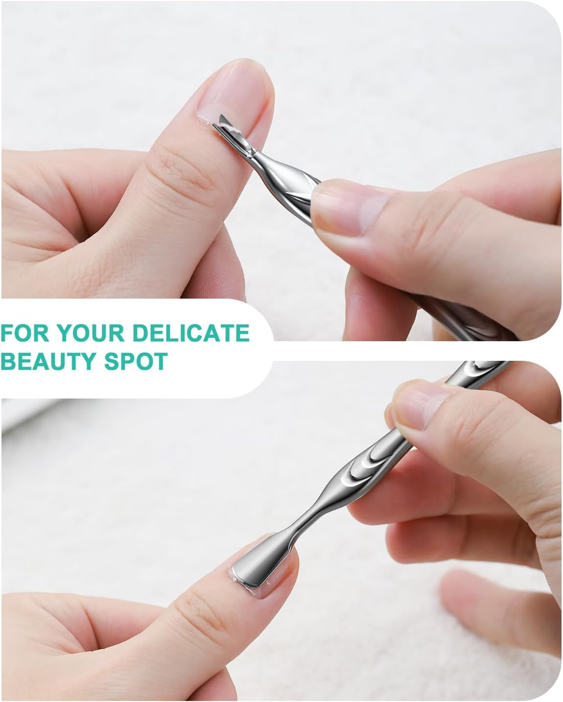 Cuticle Pusher with Fork,2 in 1 Cuticle Trimmer, Premium Stainless Steel Remover Tool for Manicures and Pedicures