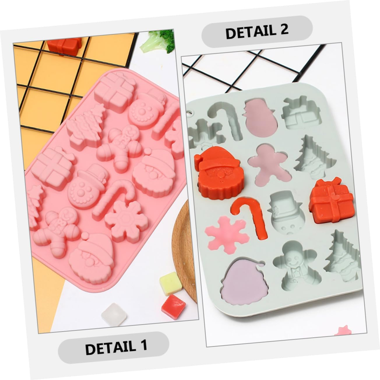 2Pcs Christmas Silicone Mold Flexible Candy Mold for Christmas Baking for Food Decorations and Cake Baking image number 6