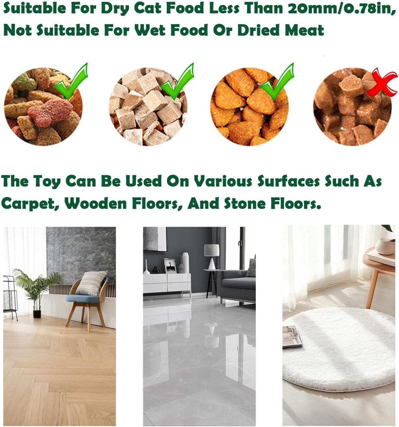 TKINRIC Interactive Cat Toy for Indoor Cats,Attractive Cat Treat Dispenser, Cat Puzzle Feeder, Tumbler Kitten Toys with Cat Wand,Cats Presents for Exercise/Boredom Relief(Green) image number 2