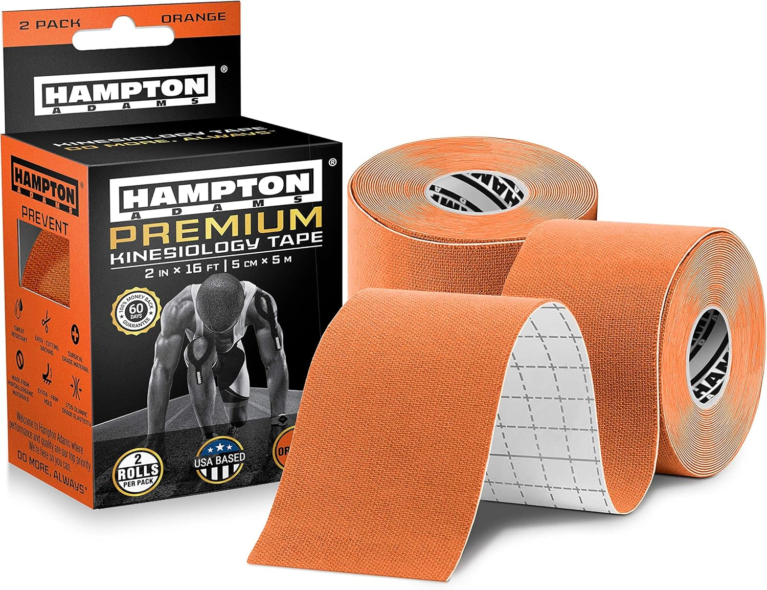 Kinesiology Tape - Latex Free Elastic, 16Ft Water Resistant Kinetic Uncut Kinesio Tape for Knee Pain, Elbow and Shoulder Muscle & Plantar Fasciitis (2-Pack)