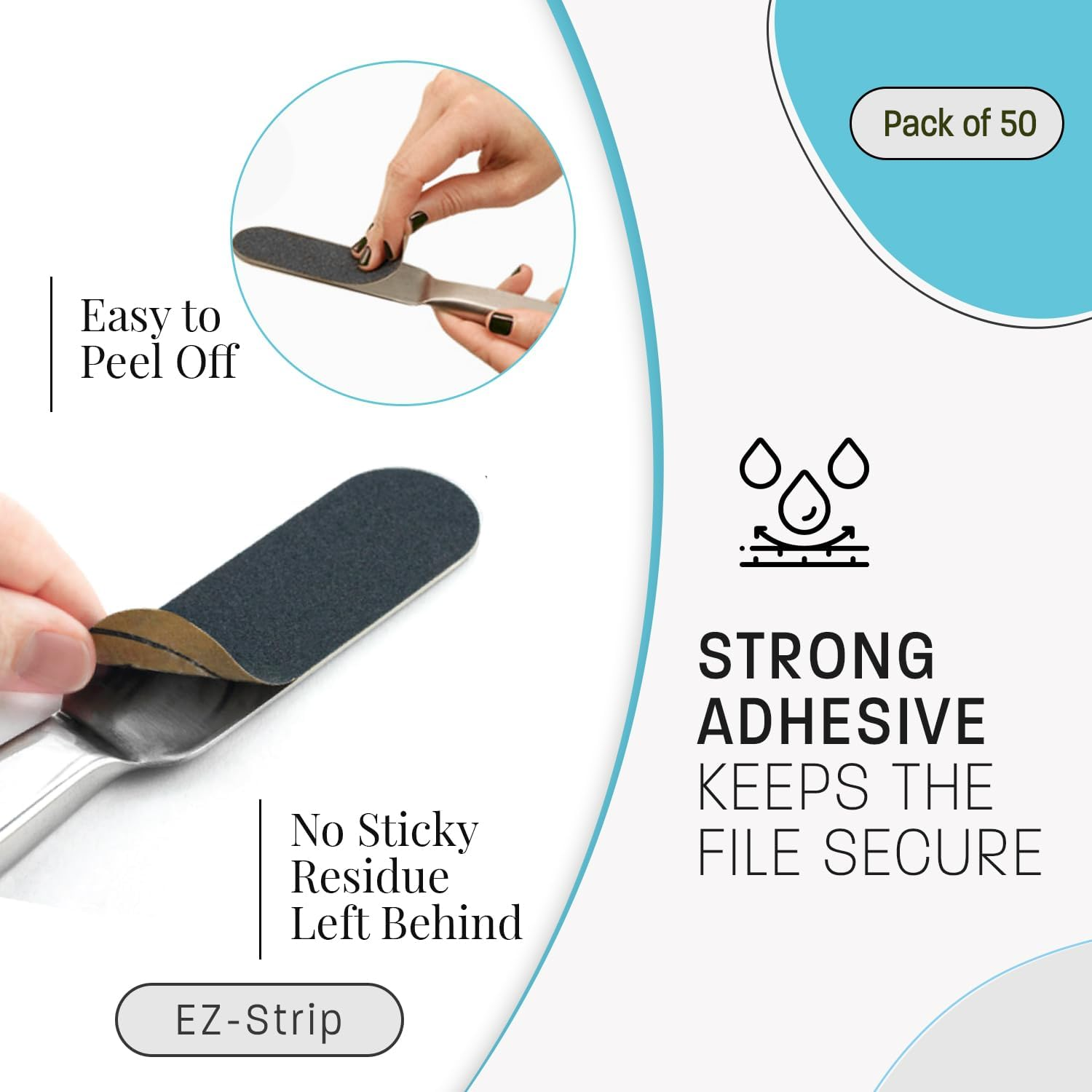 Professional Pedicure File Refills - Pack of 50 Foot File Replacement Pads - Black - Disposable Foot Files for Pedicures - Pedi Foot File Pads with Water Resistant Strong Adhesive (80 Grit)