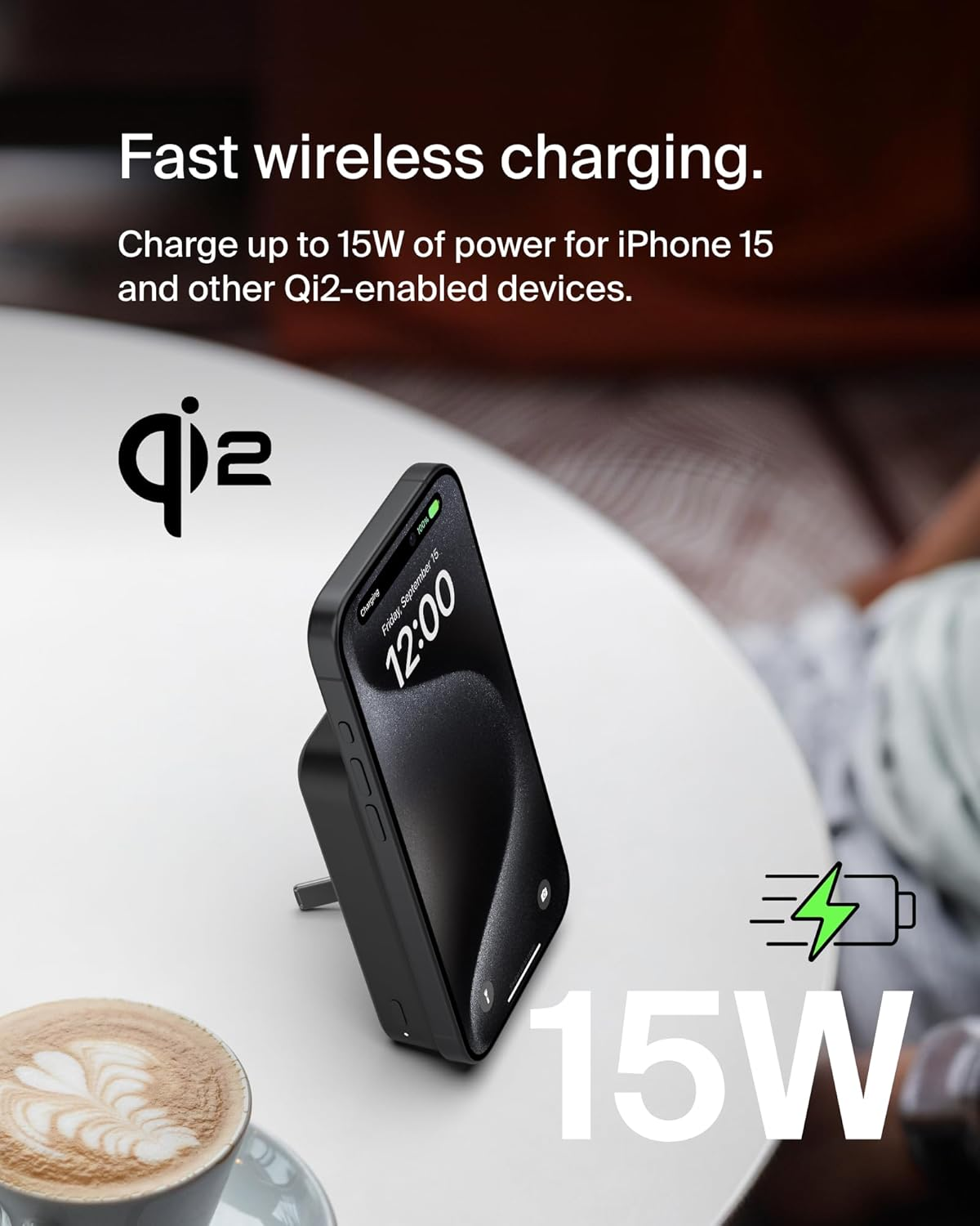 Belkin Boostcharge Pro Wireless Power Bank 10K W/ Qi2, Magsafe Compatible + Built-In Pop-Up Kickstand - Compatible W/Iphone 15, Iphone 14 Series - Black image number 1