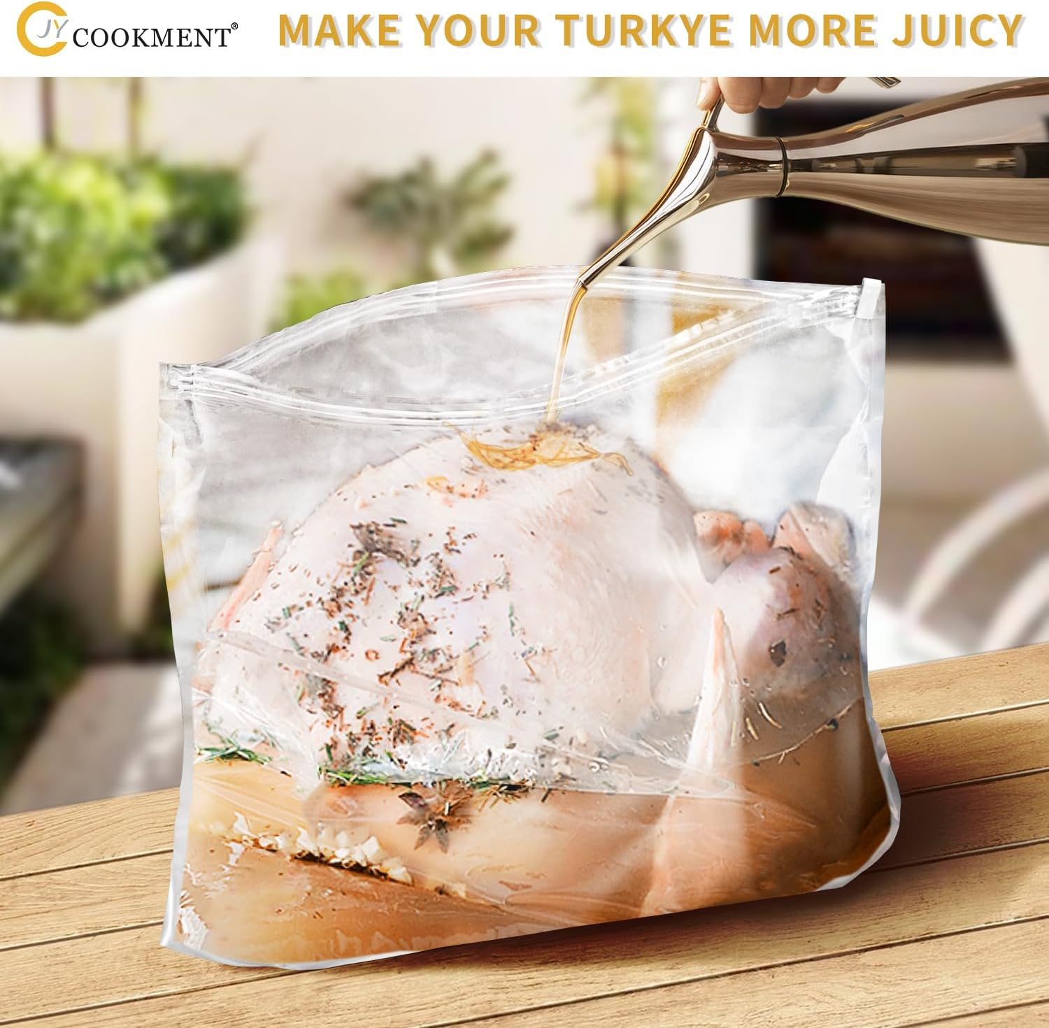 Brining Bags for Turkey, 3 Packs Extra Large Turkey Brine Bag with 3 Cotton Strings, Thickened Brine Bags with Double Zip-Lock Seal for Turkey, Chicken Marinade, 26"&times;22" Hold up to 35LB by JY COOKMENT image number 4