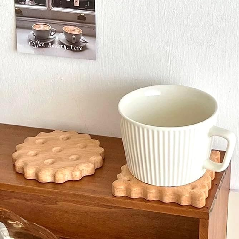 4PCS Wooden Drink Coasters Coaster Set | Square and round Biscuit Design | Wood, Natural | Home Decor, Kitchen | Cups and Mugs, Drinkware image number 2