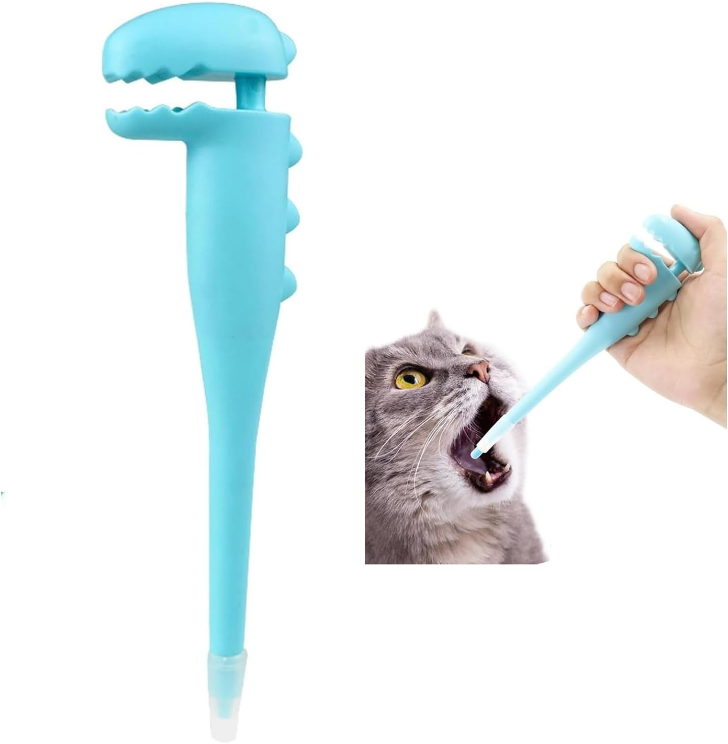 Pet Pill Shooter with 2 Premium Soft Silicone Tips, Medicine Dispenser for Cats and Dogs,Blue and Pink Dinosaur Style-Regular Transparent Style，Fo Acts as Pet Piller, Medicine Feeder (Blue)