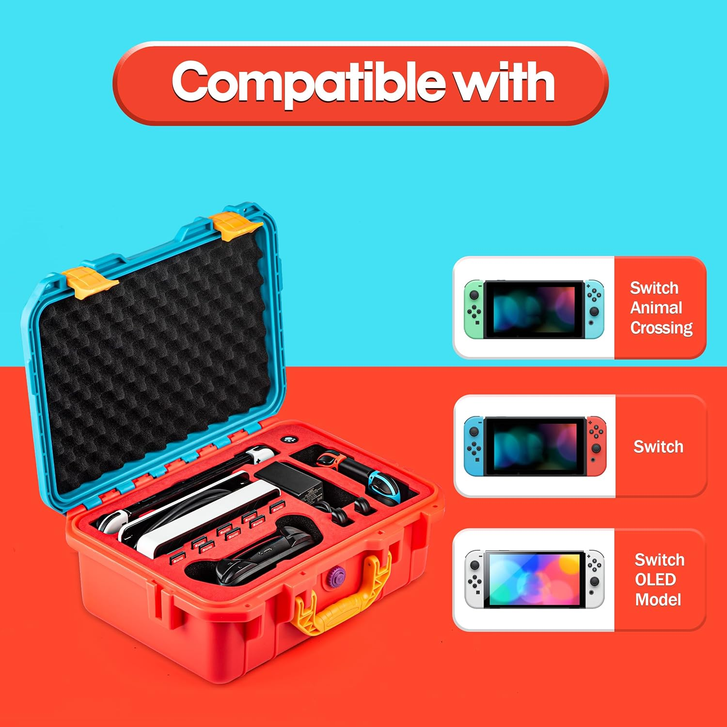 DEVASO Carrying Case for Nintendo Switch Travel Case ,Professional Deluxe Waterproof Case Soft Lining Hard Case for Nintendo Switch Console Pro Controller & Accessories (Red&Blue) image number 6