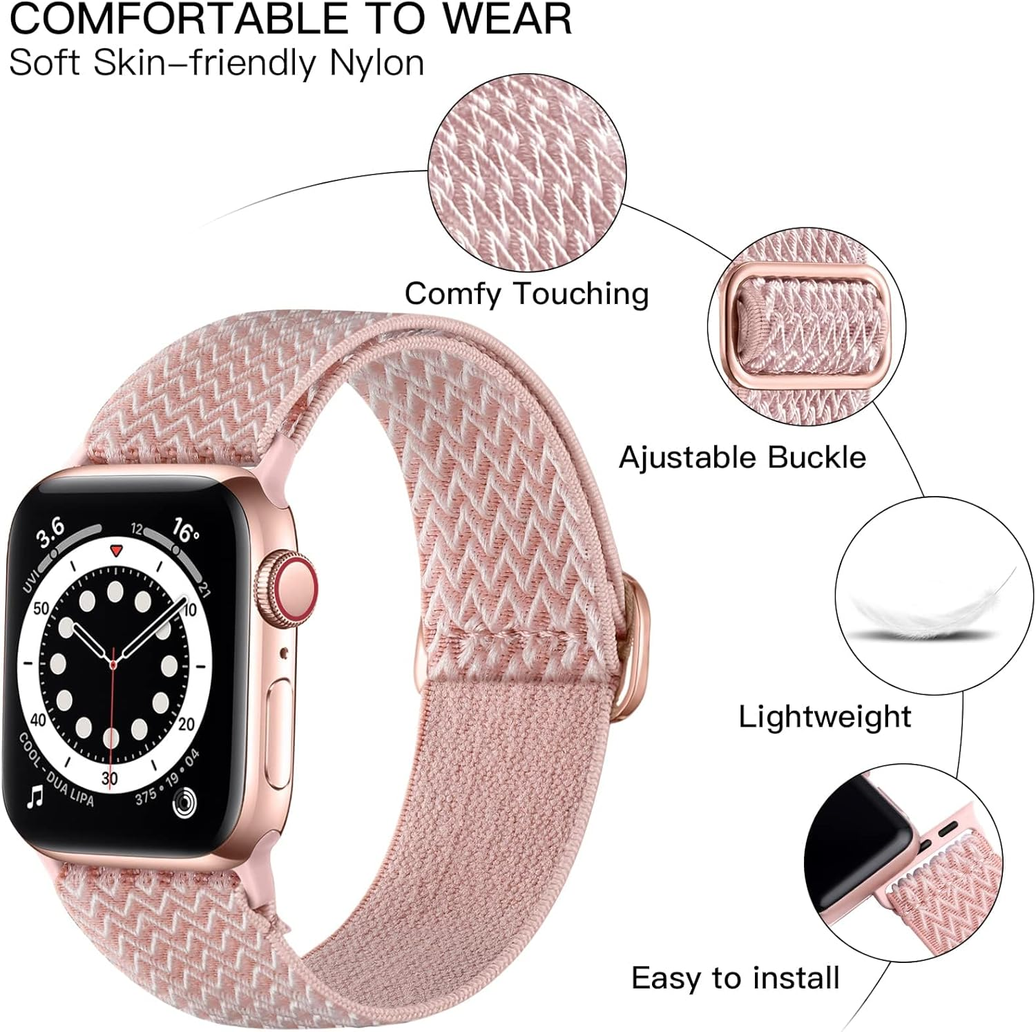 T Tersely 3Pack Stretchy Nylon Bands Compatible with Apple Watch Series 11 SE3 10 9 8 7 6 5 4 3 2/Se,42/41/40/38Mm Adjustable Breathable Elastic Sport Strap Solo Loop for Apple - Starlight+Smoke Blue+Lavender Gray image number 5