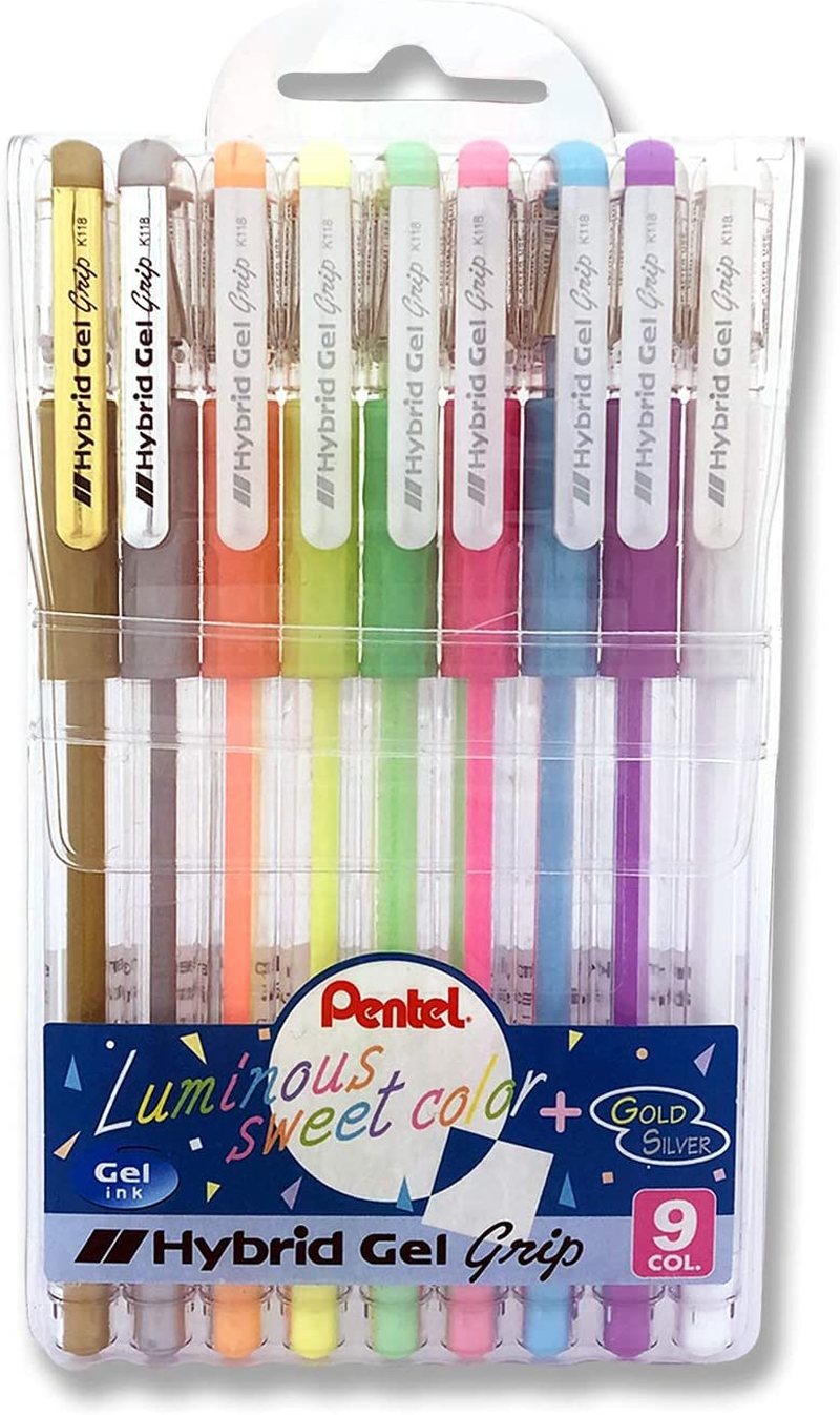 Pentel Hybrid Milky 0.8 Medium Nib Wallet of 7 Assorted Colours (K108-7)