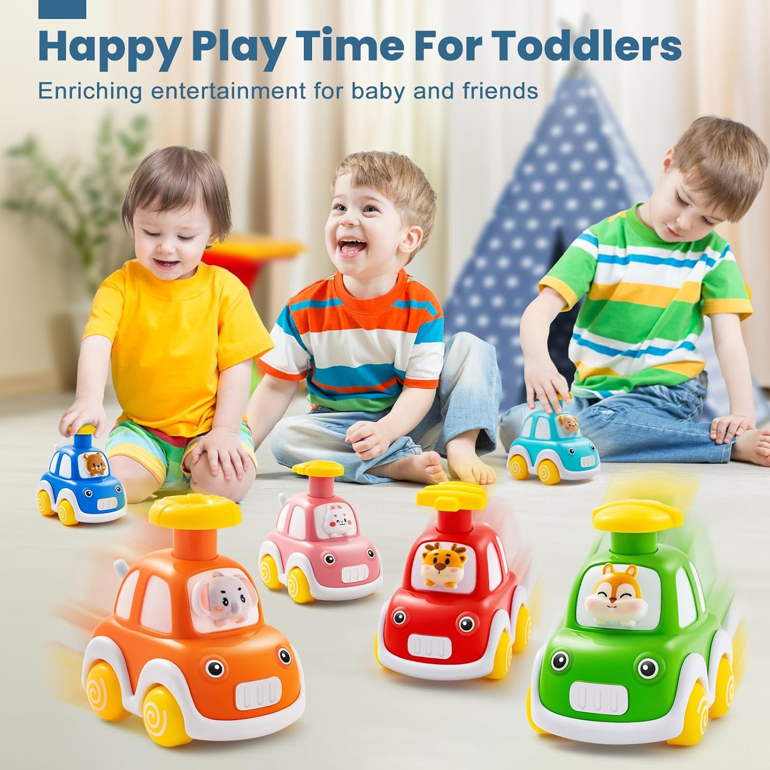 Press and Go Car Toys for Toddlers 1-3, 6 Pack Animal Baby Car Toys for 1 2 Year Old Boy, Push Go Friction Vehicle Toys for Infants 6-9-12-18 Months, One First Birthday Gifts for Boys Girls