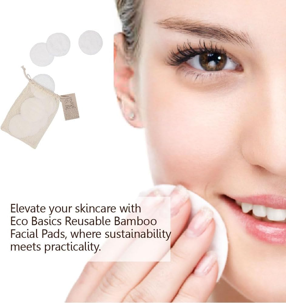 Eco Basics Reusable Bamboo Facial Pads &ndash; 100% Plant-Based, Dual-Sided for Makeup Removal & Exfoliation, Washable, Eco-Friendly with Cotton Wash Bag, Diameter 8Cm, Bag Size 20X17Cm image number 5