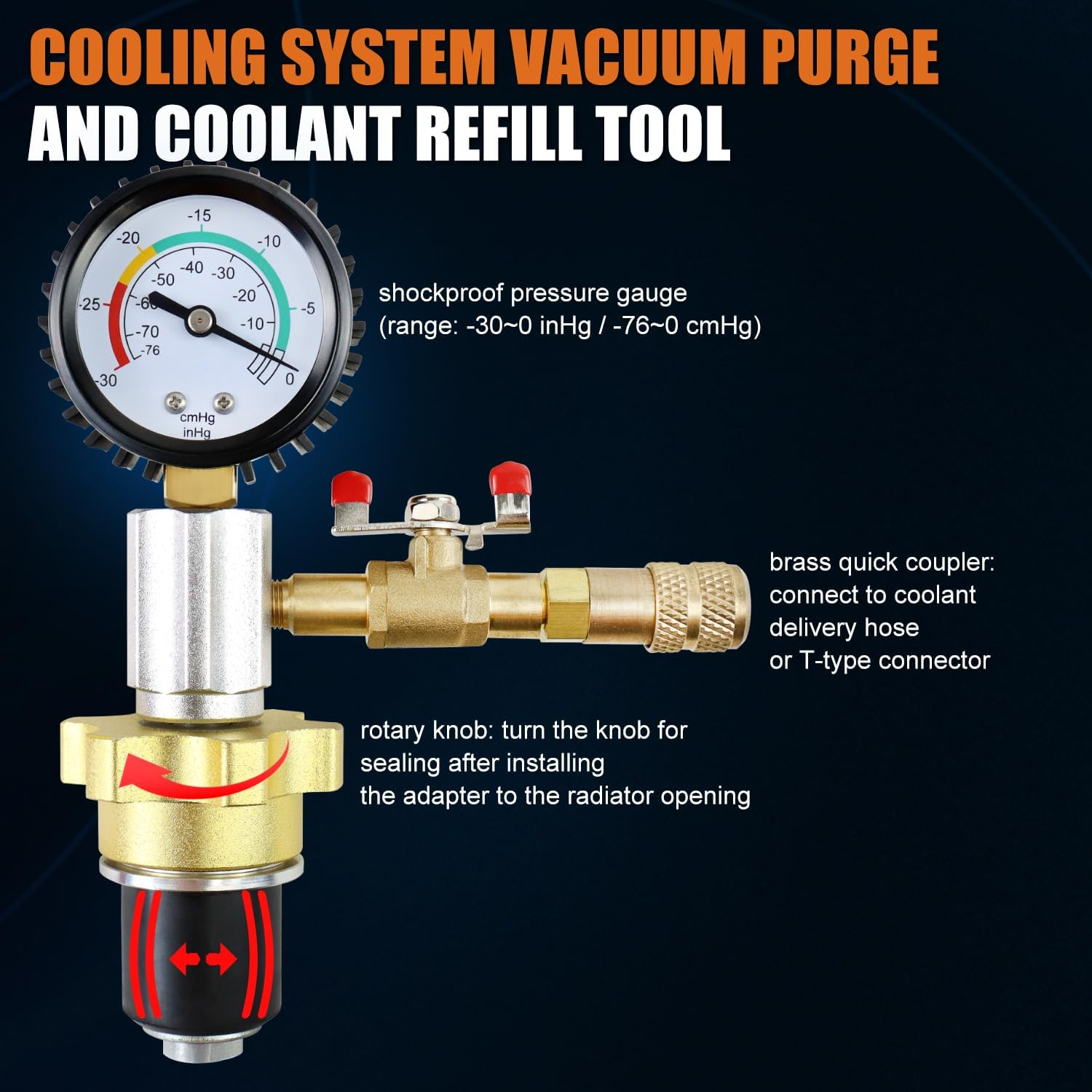 ADAFIRST Automotive Radiator Coolant Vacuum Refill Tool Kit, Engine Cooling System Vacuum Purge & Fill Tool Set with Universal Adapters (O.D. 32Mm 35Mm 40Mm 45Mm) for Car SUV Truck Airlift, Black Case - Black Case image number 5