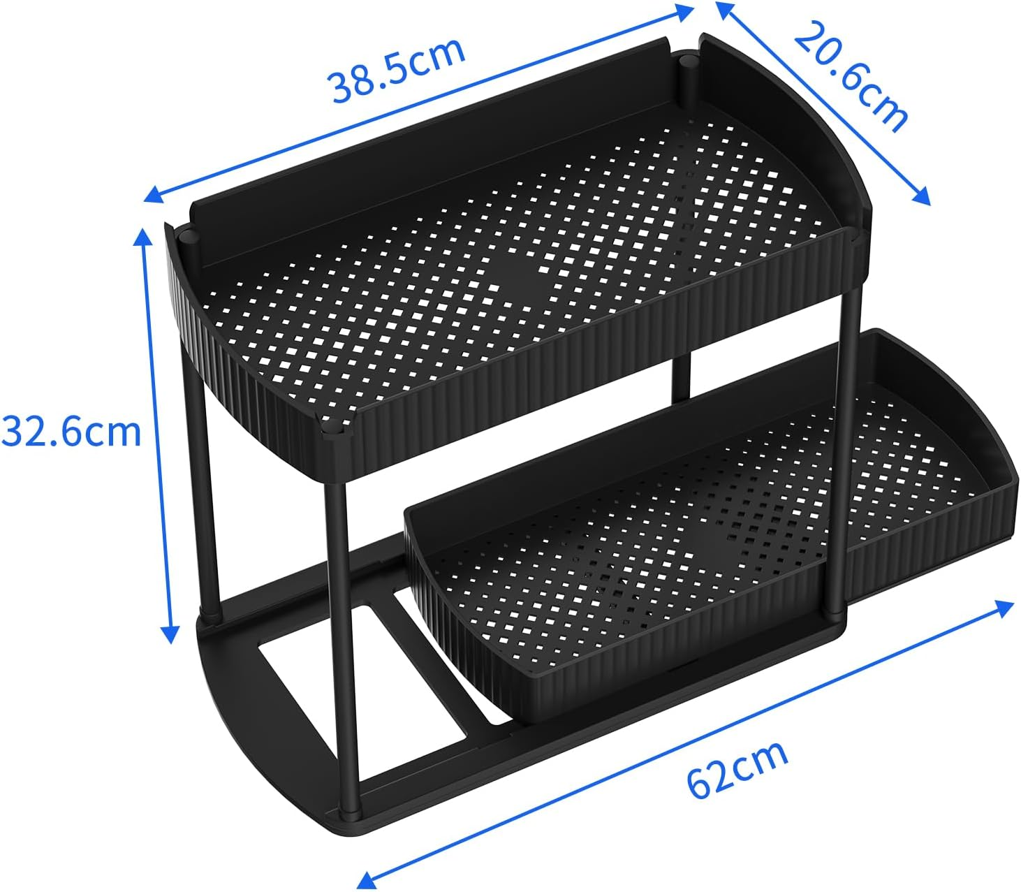 Under Sink Organizer Storage 2 Packs, 2-Tier Shelf with 4 Hanging Hooks, under Slid Cabinet Basket Rack for Bathroom Kitchen image number 2