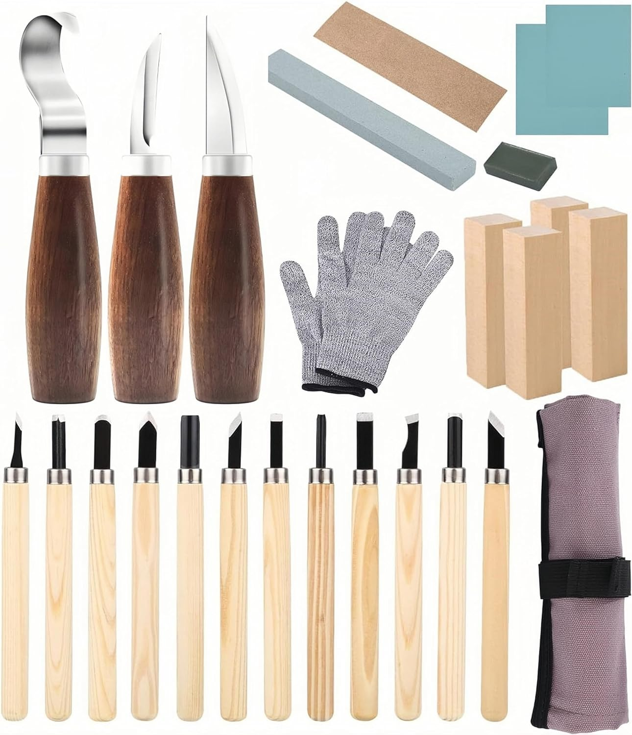 Fiabgum Wood Carving Tools Set, 26 PCS Wood Carving Set, Carving Tools for Wood, Professional Wood Carving Knife Tools Carving Knife Set for Beginners/Professionals, DIY Carving Set with Gloves image number 5