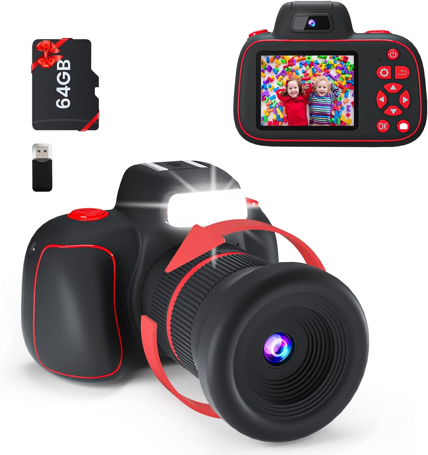 Children'S Camera, Entry-Level 4K Digital Camera for Children, Rotatable Zoom Lens, 8 to 15 Year Old Camera Toy for Boys and Girls, with 64G SD Card, the Best Christmas and Birthday Gift. image number 2