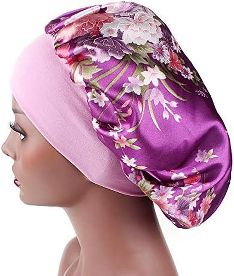 DEPHNARSA 6 Pieces Large Satin Bonnet Sleep Caps Soft Elastic Wide Band Satin Sleeping Cap & Hat Head Cover for Women Hair Loss, Natural Curly Hair Braids - B-Large Printed image number 4