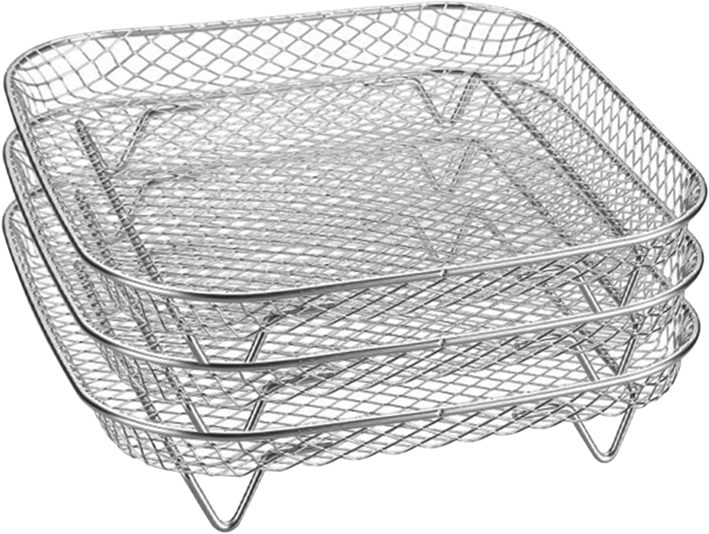 Veldtek 3-Layer Air Fryer Racks Square 304 Stainless Steel Grill Dehydrator Rack Stackable Air Fryer Basket Tray for Oven (Square)