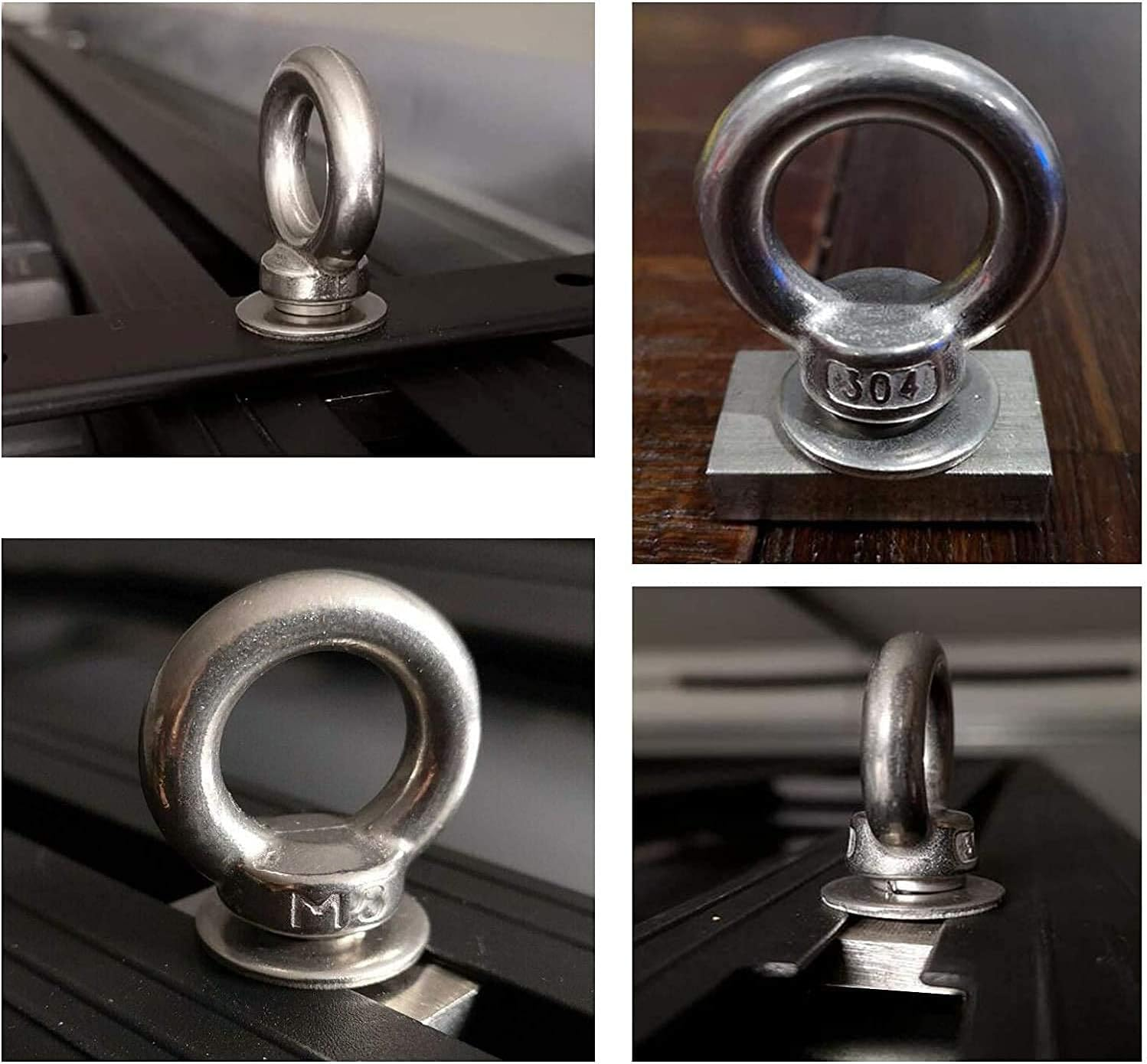 4 Pack Heavy-Duty Stainless Steel Eye Bolt Tie down Anchor Kit for Roof Rack. Also Can Be Used for Fix the 4WD Awning and Other Accessories. image number 3