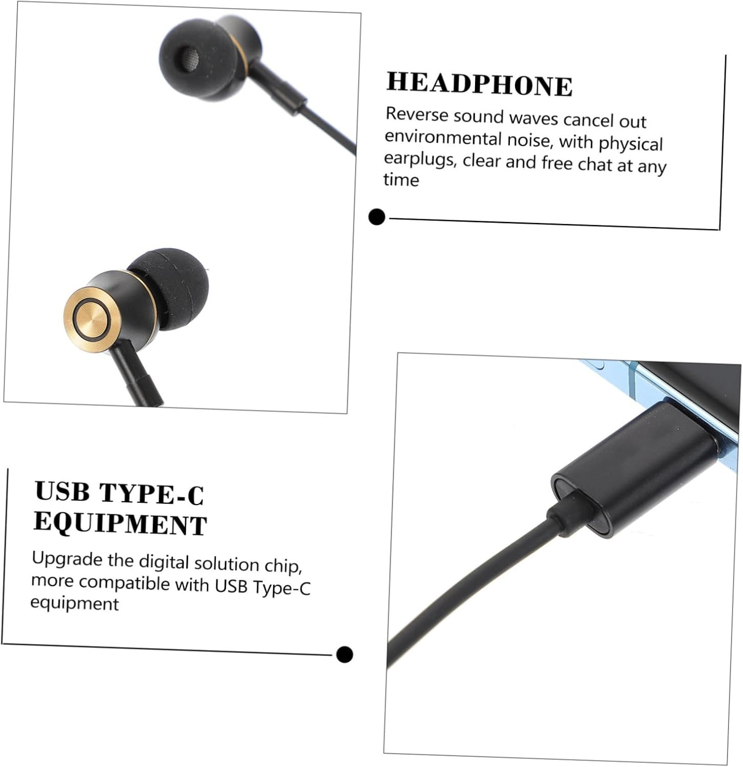 HONMEET USB Type-C In-Ear Earphones with Microphone for Phone Tablet Noise Canceling Wired Headset with TPE Cable Ergonomic Fit for Stable Comfortable Listening image number 1