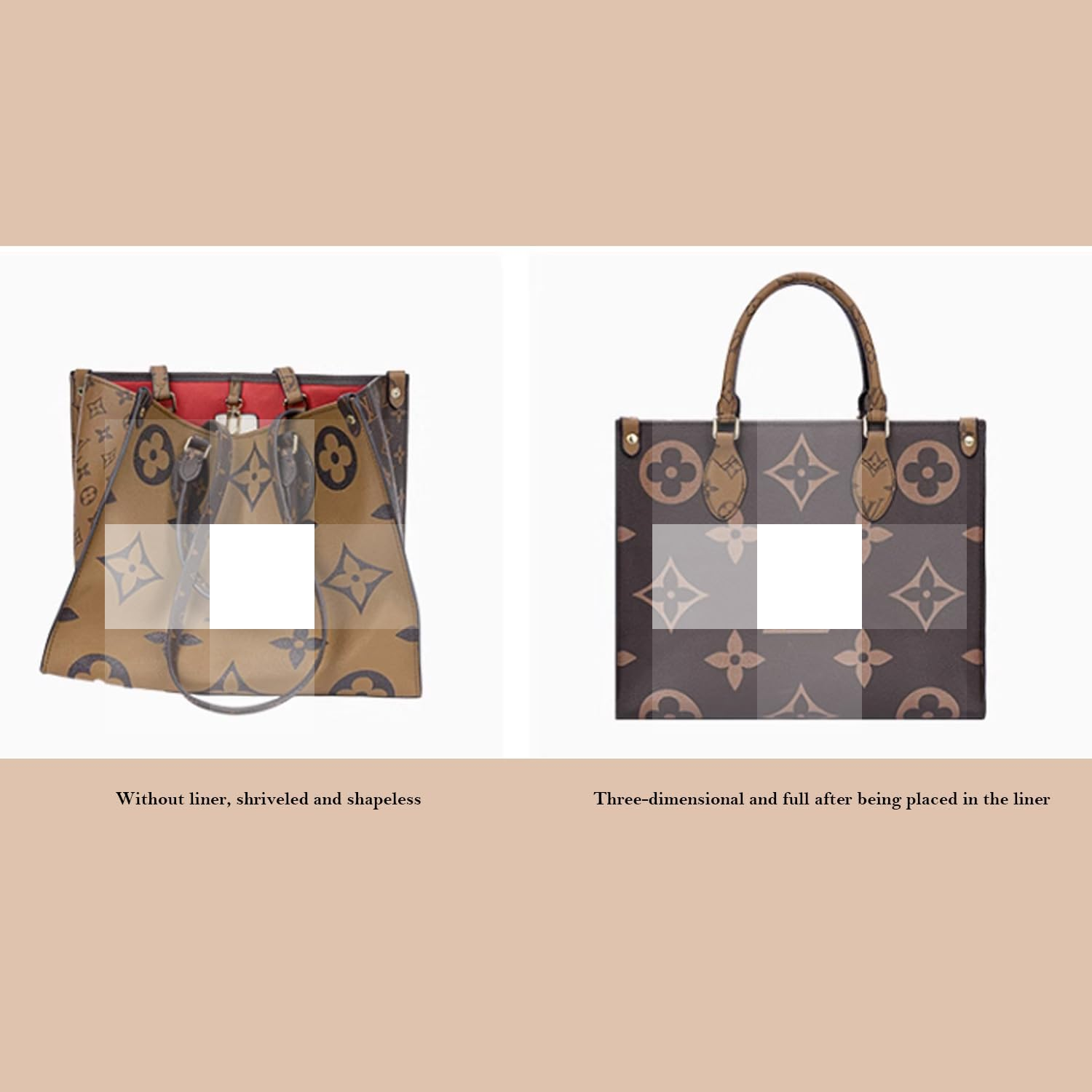 D.DUO Bag Purse Organizer with Zipper, Tote Organizer Insert for LV ONTHEGO (M,(12.2X5X6.7),Red) - Red image number 6