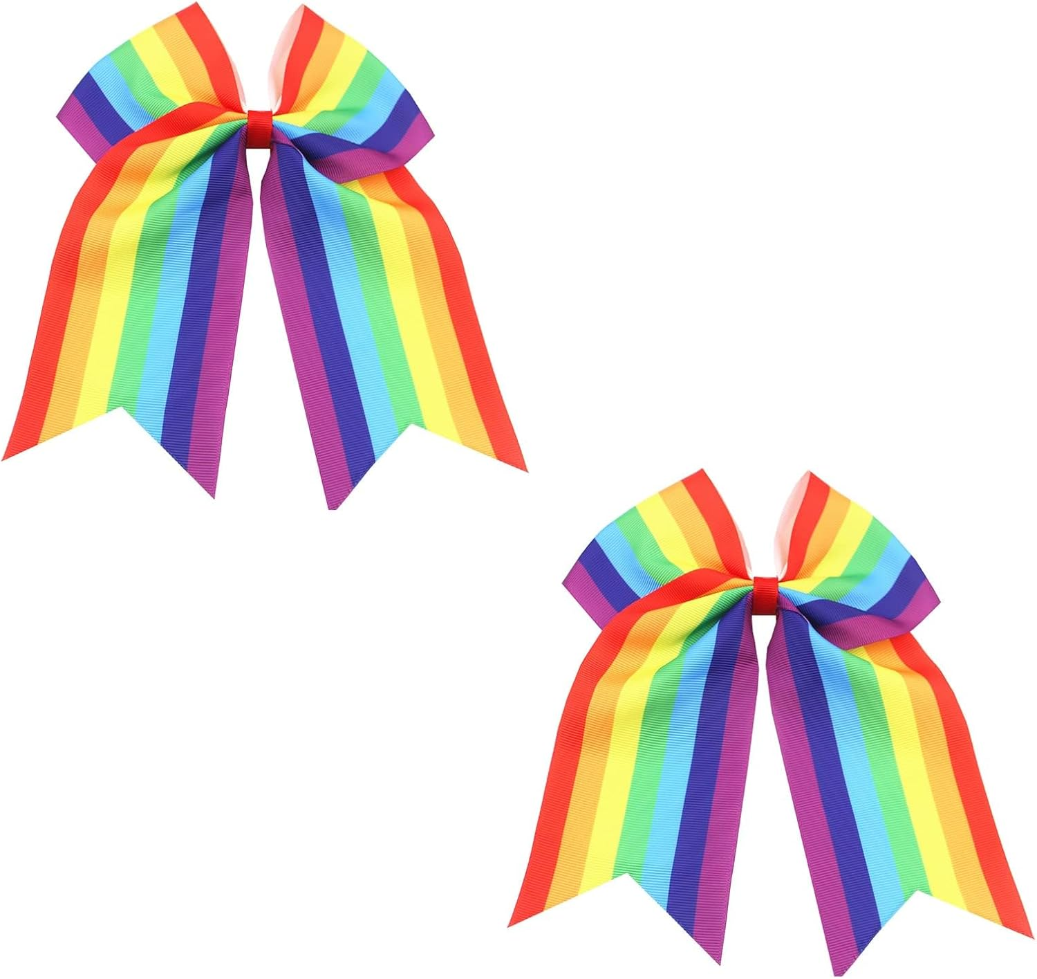 2 Pack Jumbo Rainbow Cheer Hair Bows - 8 Inch Ponytail Holders with Elastic Bands, Cheerleading Hair Accessories for Gay Pride Day image number 1