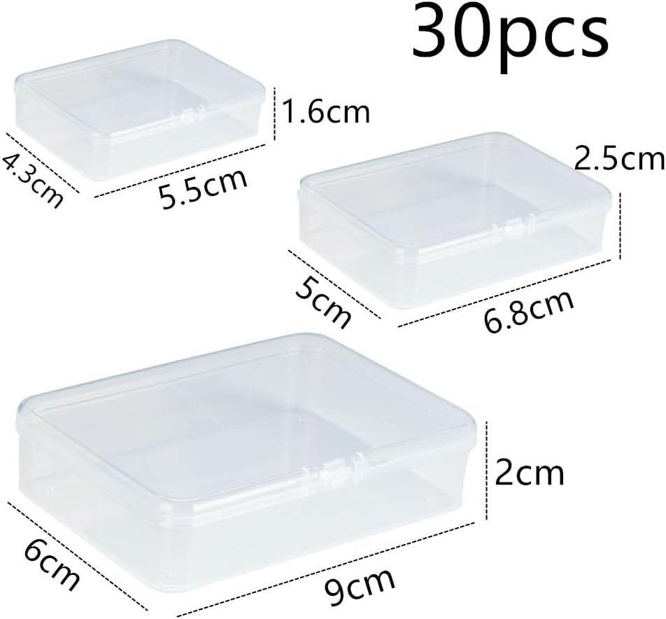 Mixed Sizes Rectangular Empty Plastic Box, 30 Pack Clear Plastic Beads Storage Containers Box Drawer Organizers with Lid for Small Items and Other Craft Projects