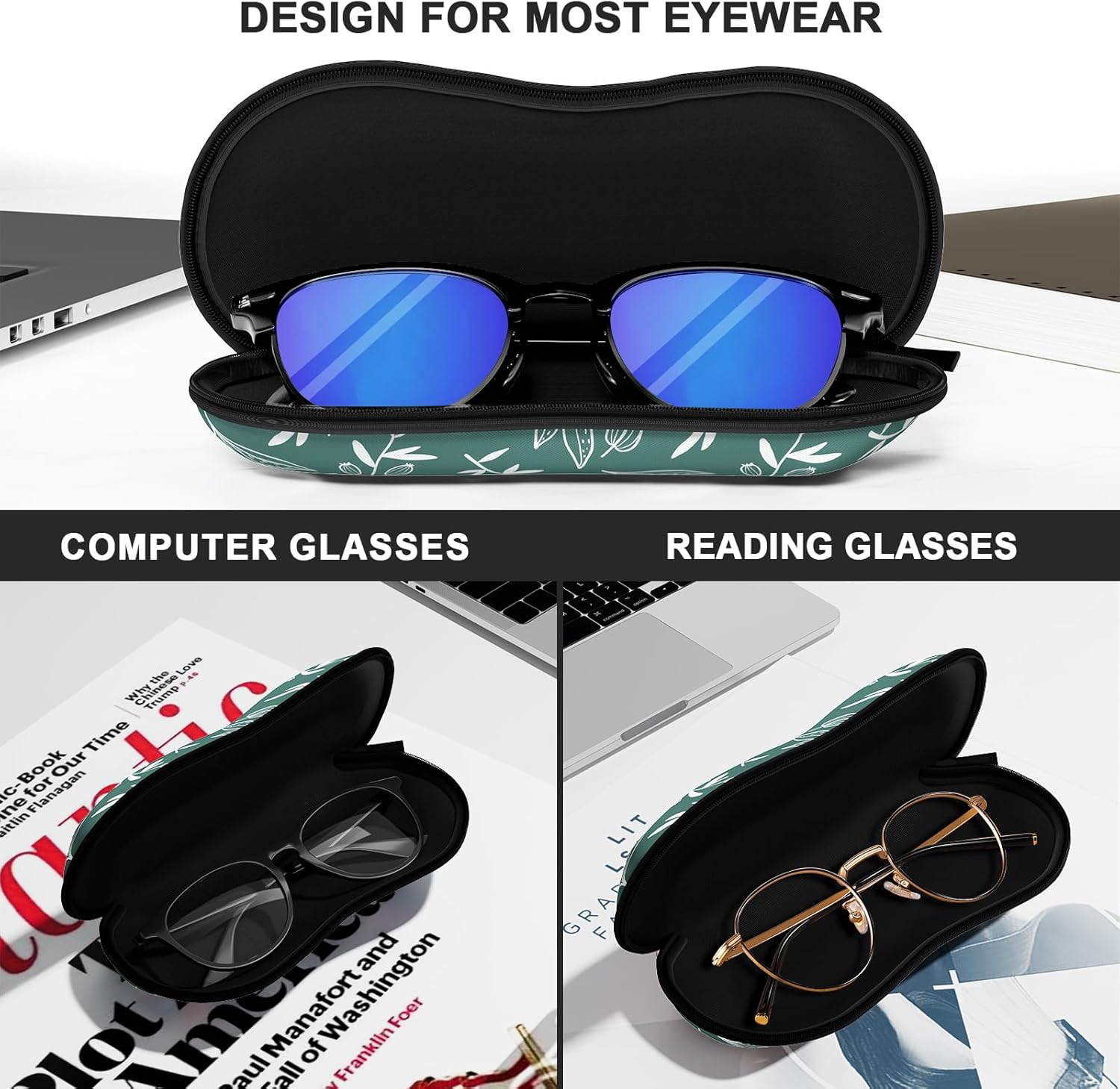 NPOOYI Sunglasses Soft Case, Ultra Light Portable Neoprene Zipper Glasses Case, Eyeglass Case with Carabiner for Men Women image number 4