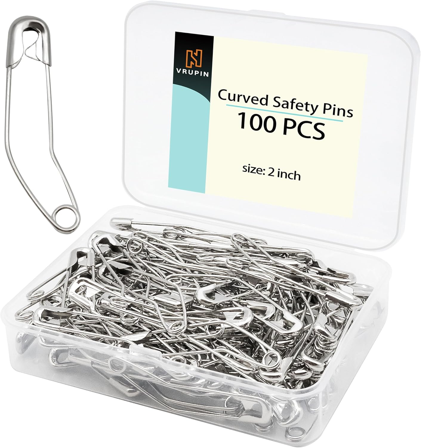 Generic Stainless Steel Curved Safety Pins for Quilting, Safety Pins Bulk Metal Silver Sewing Pins Clothing Clips Tool Decorative Safety Pins (2.2Inch-100Pcs) image number 1