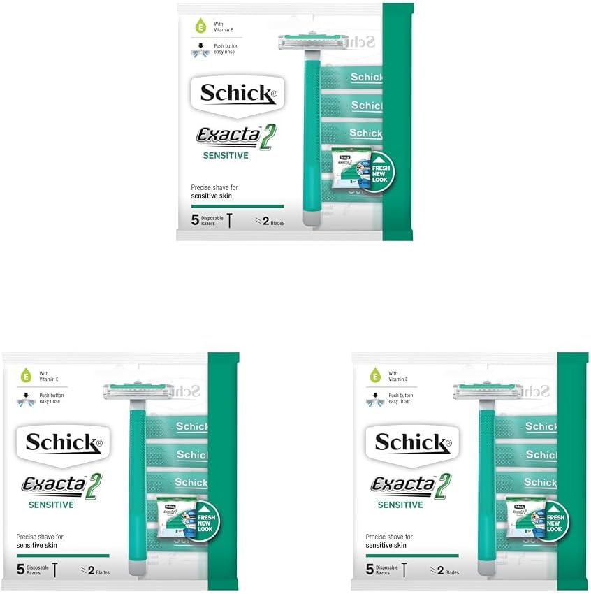Schick - Exacta 2 for Men| Disposable Sensitive Razors | 18 Pack | Vitamin E | Push Clean | 2 Blade Precision | Non-Slip Rubber Grip image number 2
