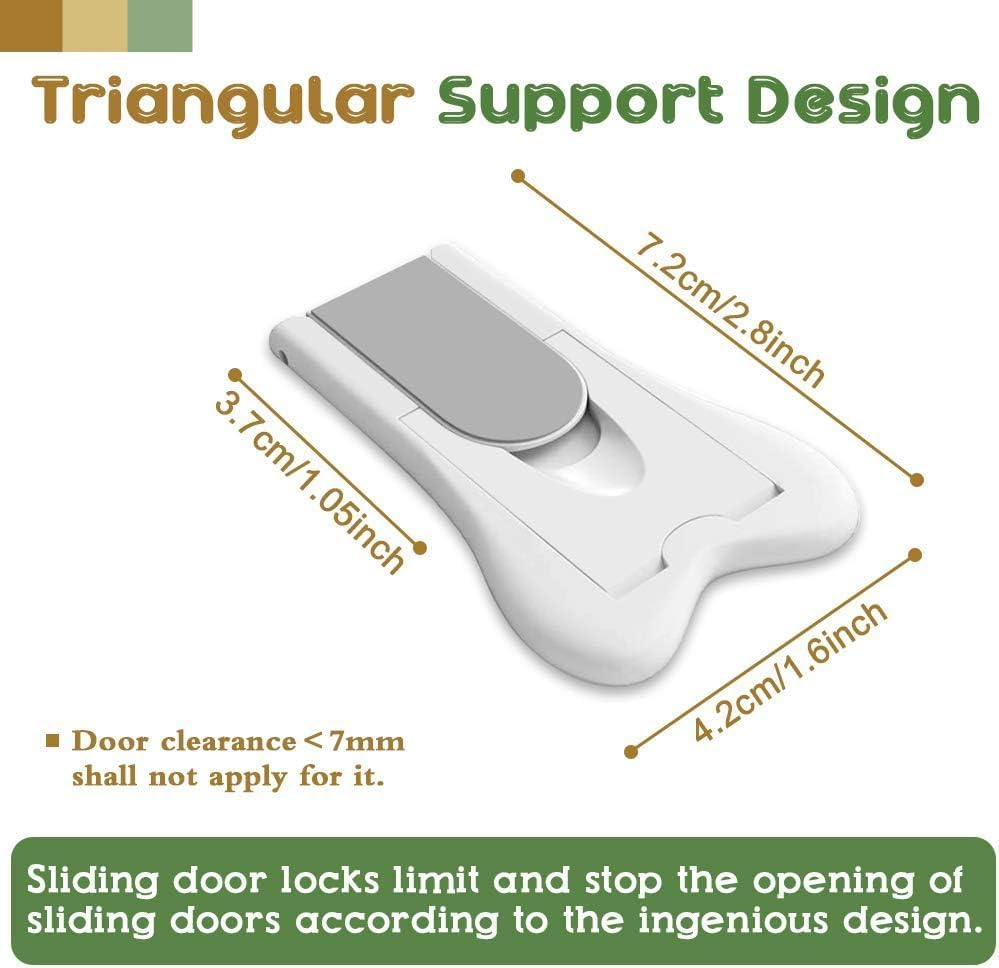 4 Pack Child Safety Sliding Door Locks White Childproof Bathroom Patio Kitchen Shutters Closets Windows Sliding Door Lock, No Screws or Drills image number 5