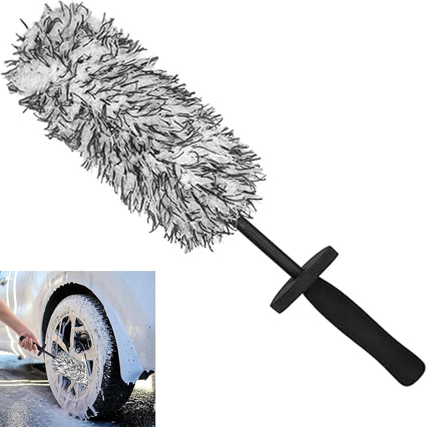 Car Premium Wheel Brush, Non-Metallic Car Rim Cleaner Brush with Ergonomic Handle, Soft Car Wheel Cleaning Brush, Rim Tire Detailing Brush for Car Wheels Rims Exhaust Tips Motorcycles Bicycles (1) image number 1