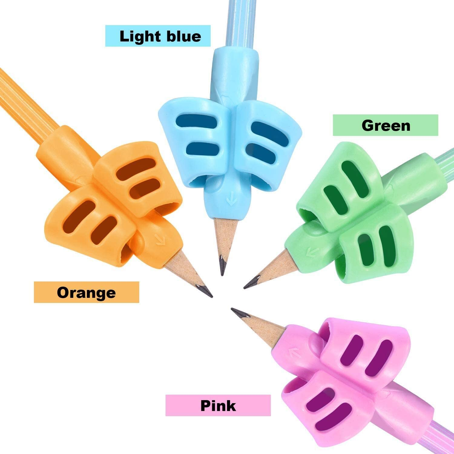4 Pcs Pencil Grip Set, Children Pen Writing Aid Grips Set Posture Correction Tool for Kids Preschoolers Children, Hollow Ventilation (4 Pack, 4 Colors) image number 5