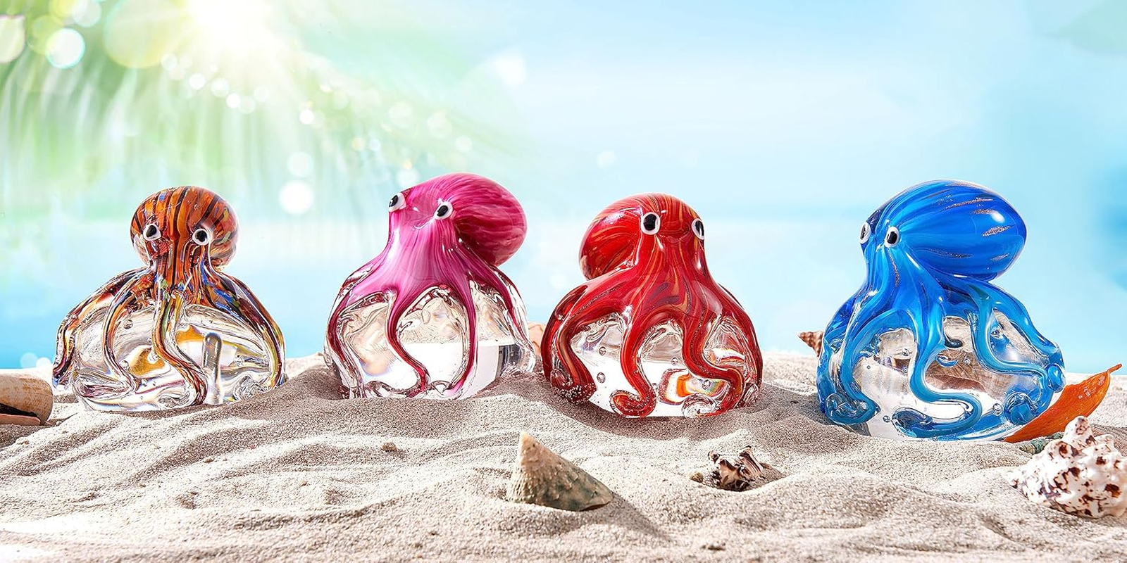 EUSTUMA Hand Blown Glass Octopus Figurine Ornament,Sea Animal Ornament for Fish Tank Aquarium,Sea Animals Collection for Birthday Gift,Glass Office Paperweight for Desk. image number 4