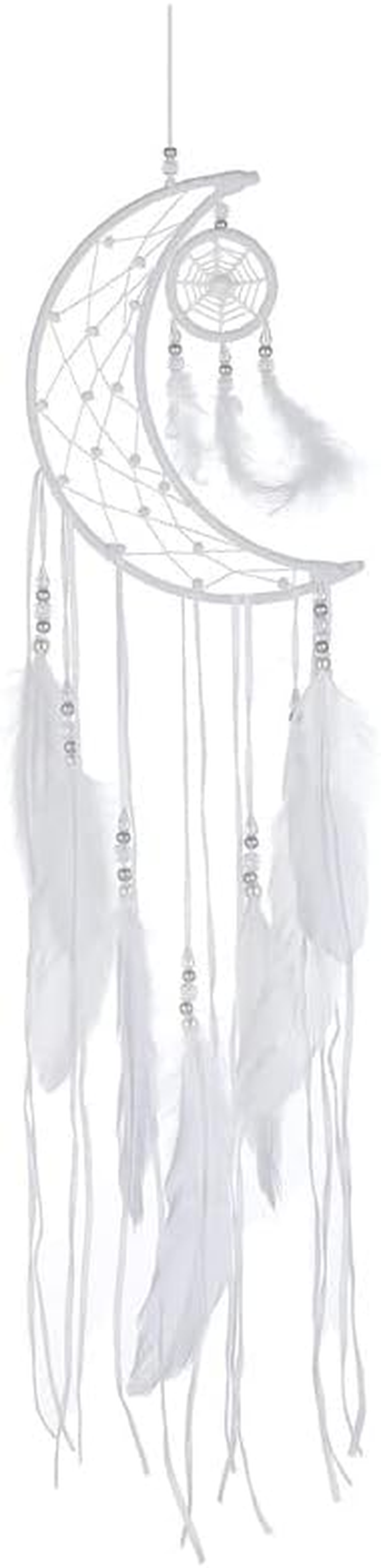AIMALL 1PC Moon Crescent Feather Dream Catcher Wall Hanging Tapestry, 29.5 X 7.9 Inches, Woven Nursery Craft with Natural Wood, Lace, Cotton String image number 5