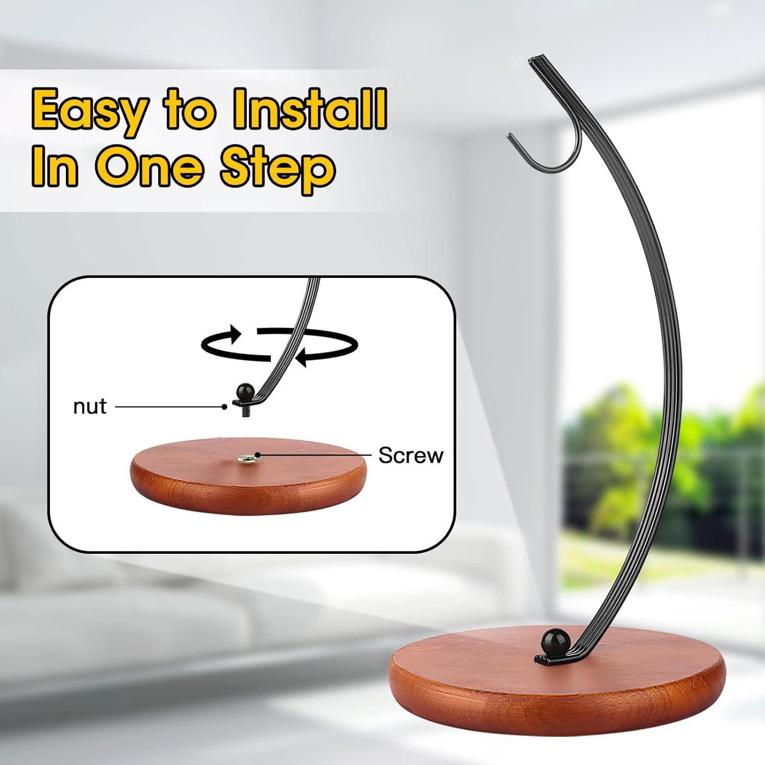 HOMKULA Banana Holder Stand - Hanging Hook Stands, Banana Hanger Hook Stand for Kitchen Counter (Modern, Black) V4 image number 1
