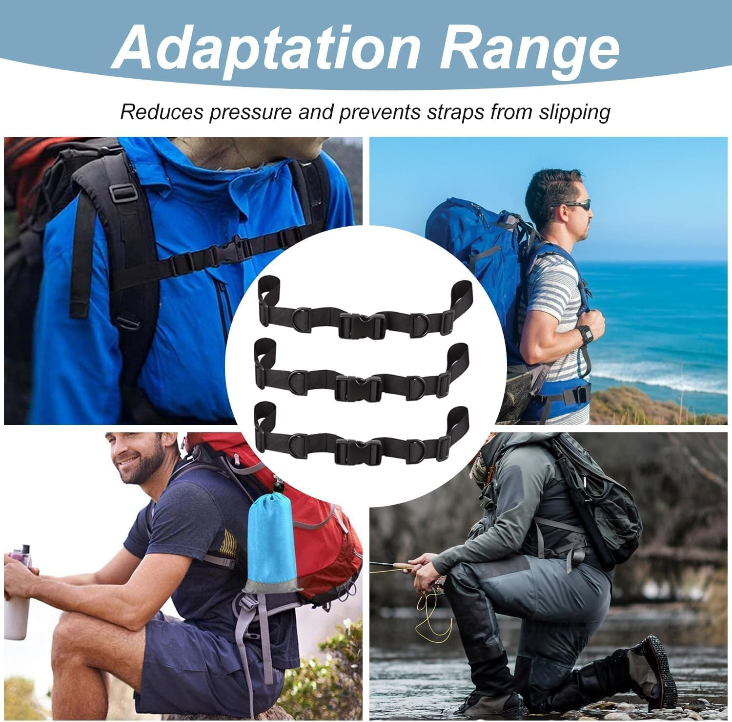 Adjustable Backpack Sternum Strap, 5Pcs Heavy Duty Backpack Chest Straps,Quick Release Sternum Straps with Slide D-Ring,Non-Slip Quick Release Backpack Sternum Strap for Hiking and Jogging image number 4