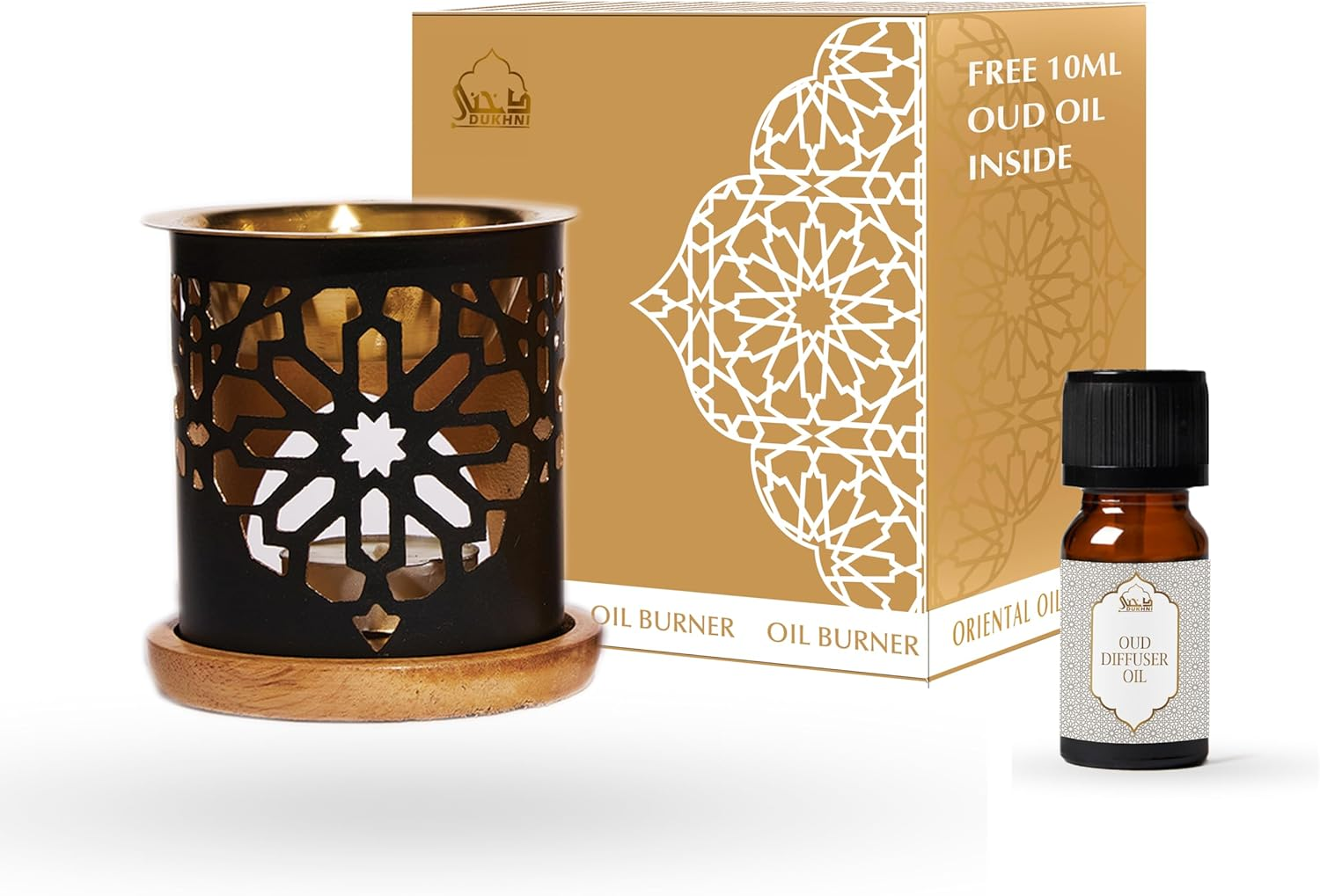 Dukhni Oil Burner | Brass Burner with Candle | Use for Essential Oil, Aroma Oil, Diffuser Oils | Relax with Home Aromatherapy, for Stress Relief, Meditation, Massage and Home Fragrance, Islamic Gift image number 3