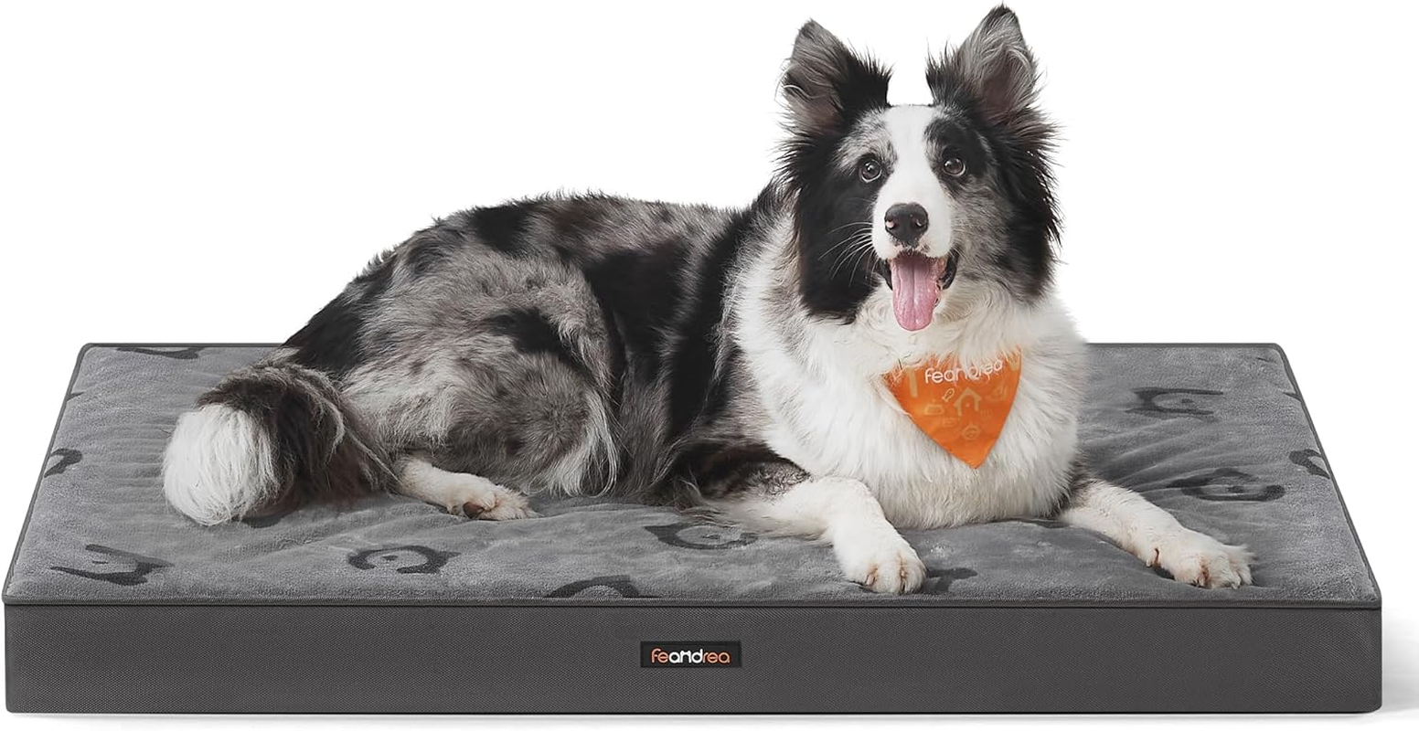 Feandrea Orthopedic Dog Bed, Large Washable Dog Bed Mattress for Dog Crate, Double-Sided Egg Crate Foam Pet Bed with Waterproof Removable Cover, Side Handle, XL, 105 X 73 X 10 Cm, Dove Grey PGW243G01