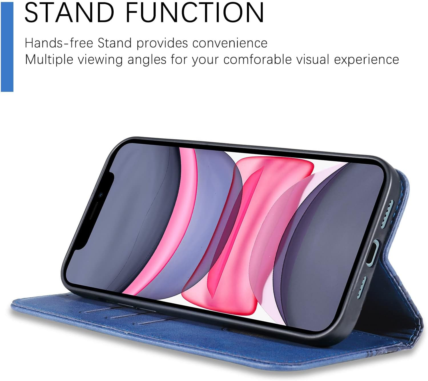 Case for Iphone 11, Shockproof PU Leather Flip Folio Cover with Card Slots, Magnetic Wallet Case for Iphone 11, Blue image number 4