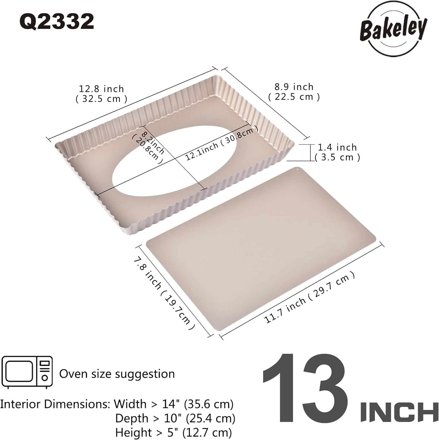 Rectangle Tart Pan, 13-Inch with Removable Loose Bottom Non-Stick Oblong Quiche Bakeware for Oven Baking (Champagne Gold) image number 2
