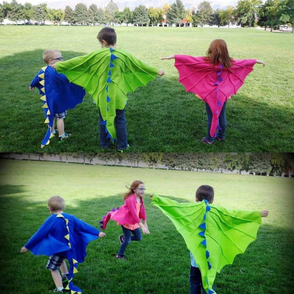 AUTOWT Dinosaur Costume Cape Set for Kids, 3 PCS Children Dragon Wing Cloak with Mask and Hat, Dino Clothes Outfits for Boys Girls Toddler Birthday Halloween Pretend Dress-Up Party Favors - Green image number 3