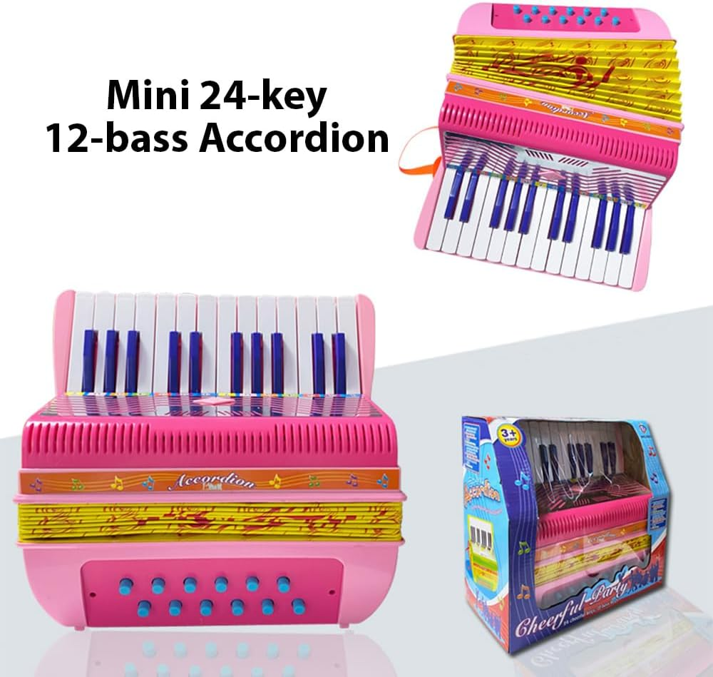 Mini 24-Key 12-Bass Accordion ABS Material with Buckle Musical Instrument for Beginners Lightweight Button Accordion Hand-Eye Coordination Stage Performance