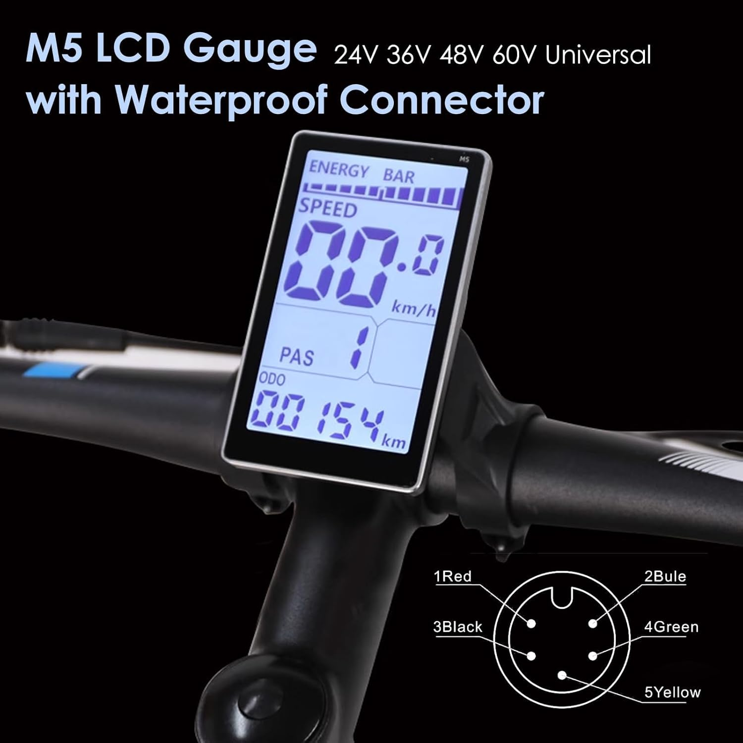 Electric Cycle LCD Display, 24V 36V 48V 60V Universal E Scooter M5 E Bike Display Meter Control Panel Waterproof 5 Pin Electric Scooter Panel Screen for 31.8 22.2Mm Electric Bike image number 3