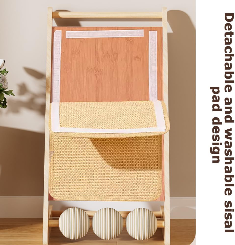 L-Shaped Standing Cat Scratcher with Toy Ball, Durable Natural Sisal & Solid Wood, Vertical Cat Scratching Board, Modern & Space-Saving Cat Furniture, Suitable for Indoor Cats Small Pets image number 4
