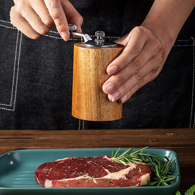 Wood Salt and Pepper Grinder Salt Grinder Pepper-Refillable Salt Pepper Mill Grinder Pepper Grinder with Adjustable Ceramic Grinding Rotor Wooden Manual Spice Grinders Mills (1 PCS)