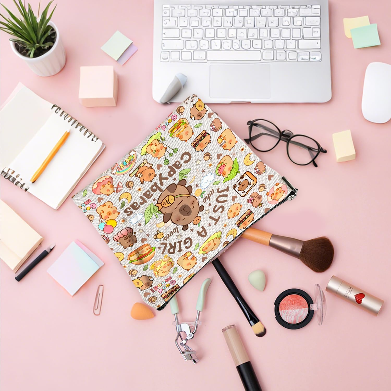 Cosmetic Bag for Girls Capybara Makeup Bag Makeup Bag with Zip for Girlfriend Capybara Gifts for Birthdays Portable Toiletry Bag Women for Travel Everyday Life Cute image number 6