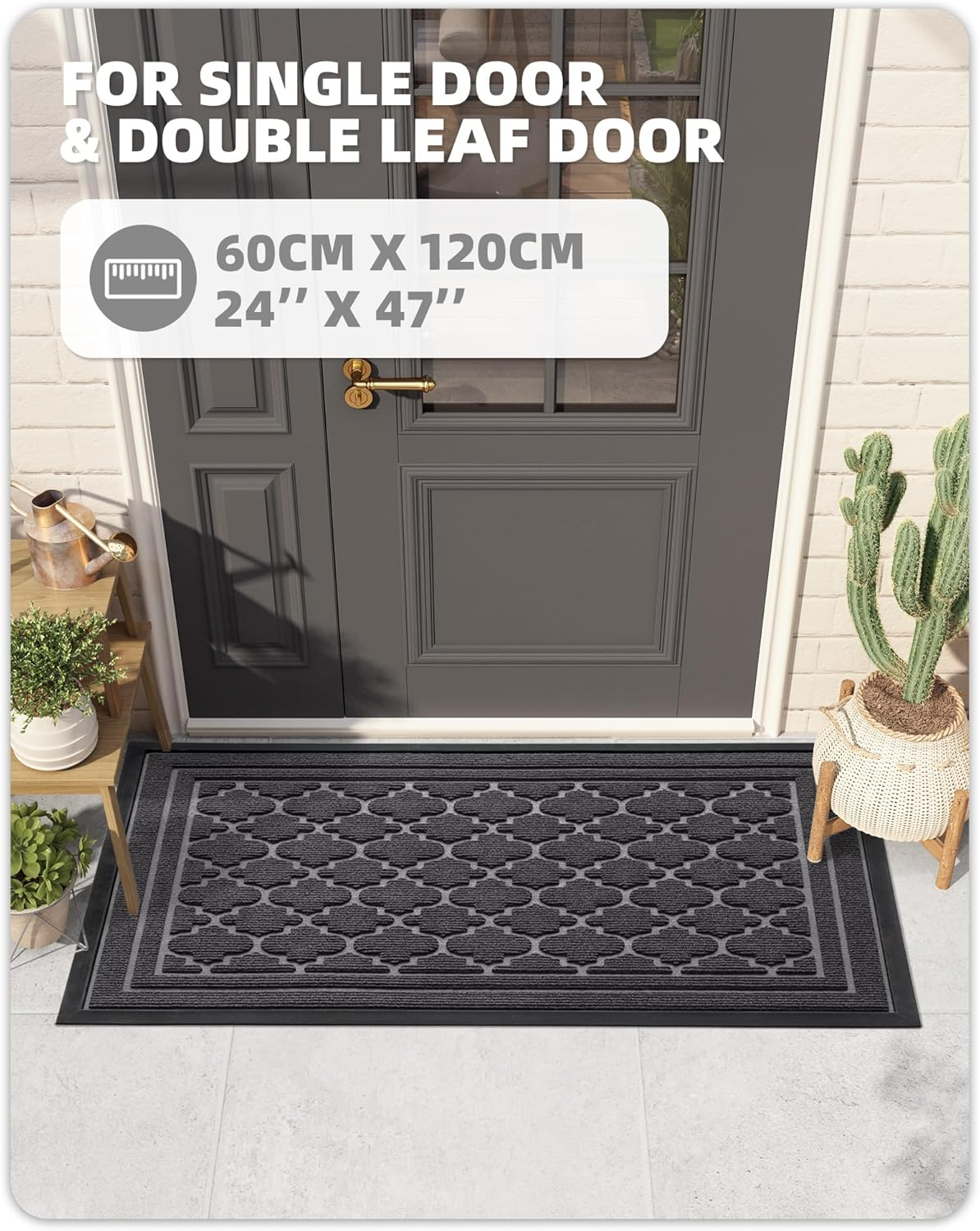 Color&Geometry Front Door Rug for Entryway to Catch Dirty, outside Door Mats for Entry Heavy Duty Non Slip, Front Door Mat for Welcome, Indoor Outdoor Rugs for Large Single/Double Door, Grey 24"X47" image number 5