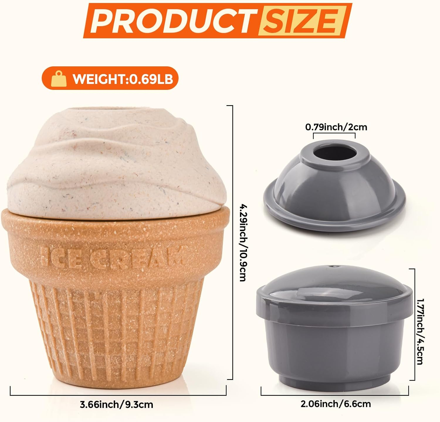 AUSCAT Dog Frozen Treat Toy,Treat Dispending Dog Toy,Dog Chew Toy, Freezable Fillable Treat Toy to Keep Dog Busy, Ice Cream Shape image number 3